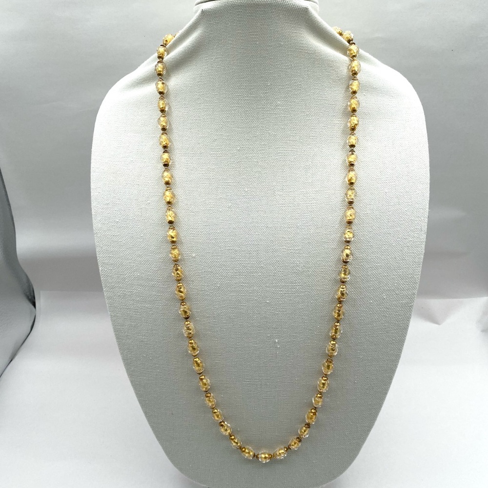 Vintage Art Deco Gold Foil Art Glass Necklace - Picture 2 of 12